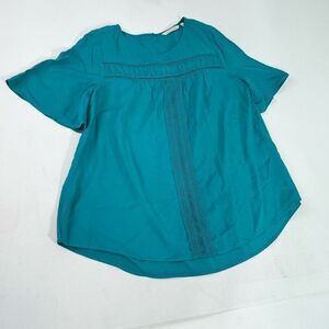 Soft Surroundings Blouse Womens Small Blue Short Angel Sleeve Scoop Neck Flowy
